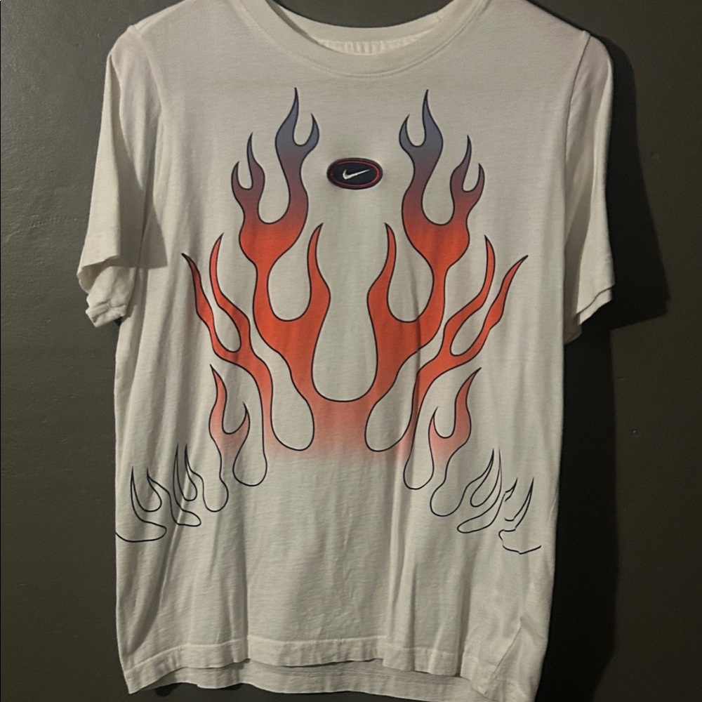 Nike Boys White Tee with Orange Flame Design
